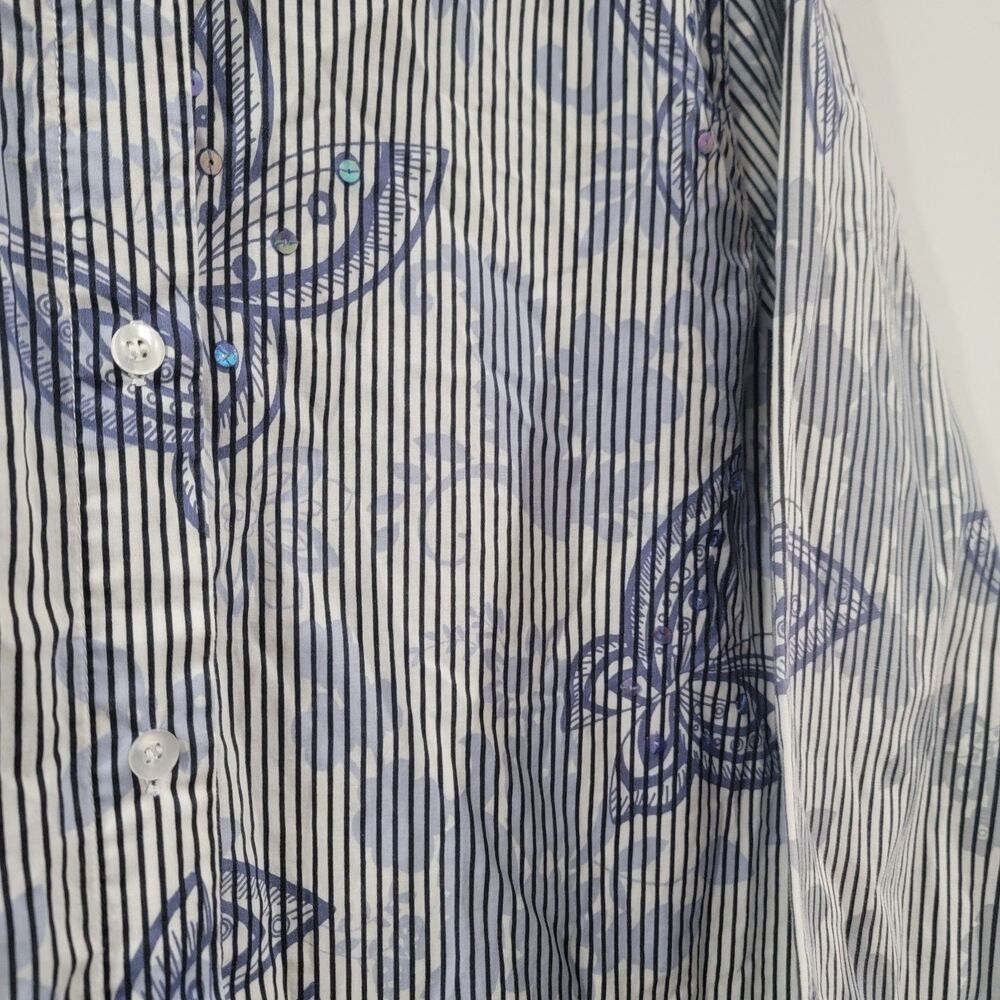 Alfred Dunner‎ Womens Button Up Top Size XXL Striped Butterflies Sequin - Picture 4 of 7